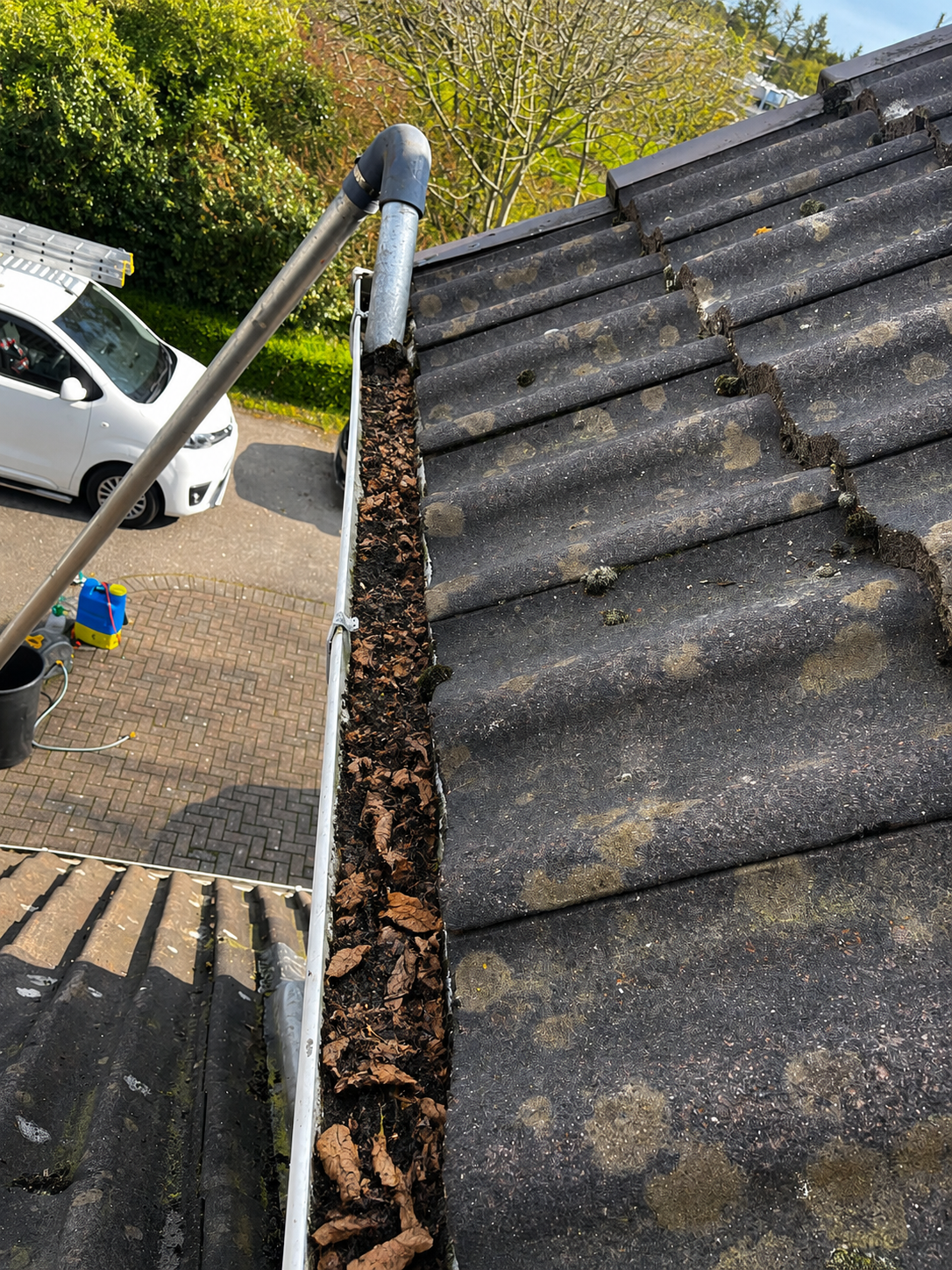 Before gutter cleaning Kings Heath B14 Birmingham — leaf and debris accumulation